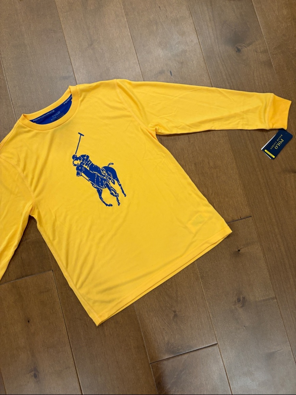 Ralph Lauren Yellow Long Sleeve Polo Player Tee with Navy Logo